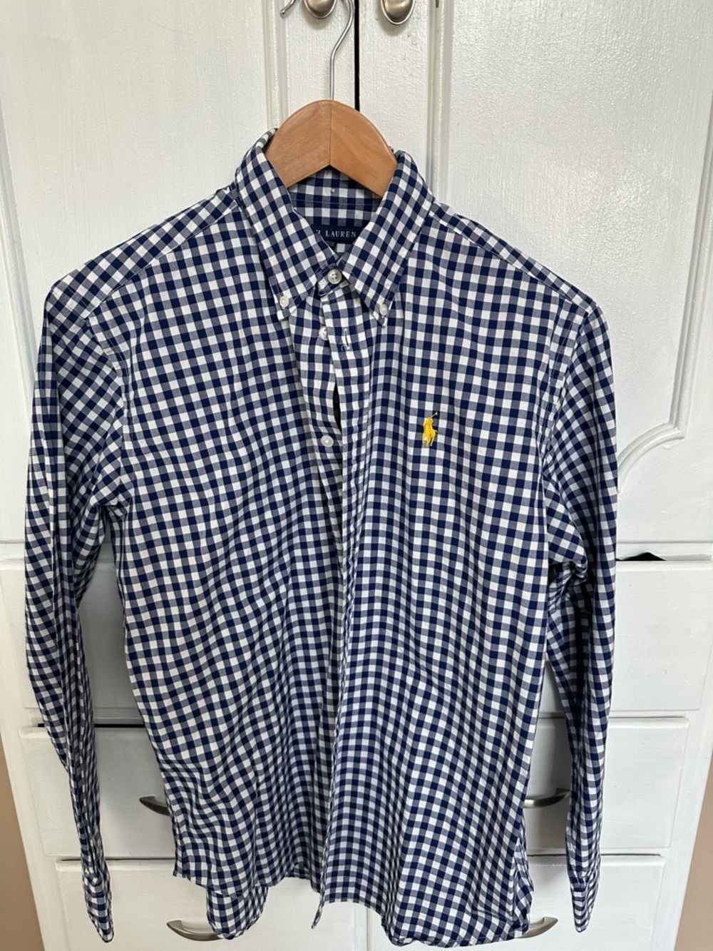 Ralph Lauren Navy & White Gingham Button-Down Shirt Men's slim fit large